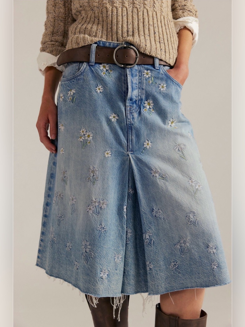 NWOT Free People We The Free Daisy Mae Embroidered Midi Skirt - Picture 2 of 13